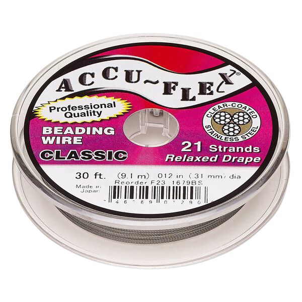 Beading wire, Accu-Flex®, nylon and stainless steel, clear, 21 strand, 0.012-inch diameter. Sold per 30-foot spool. image number 0