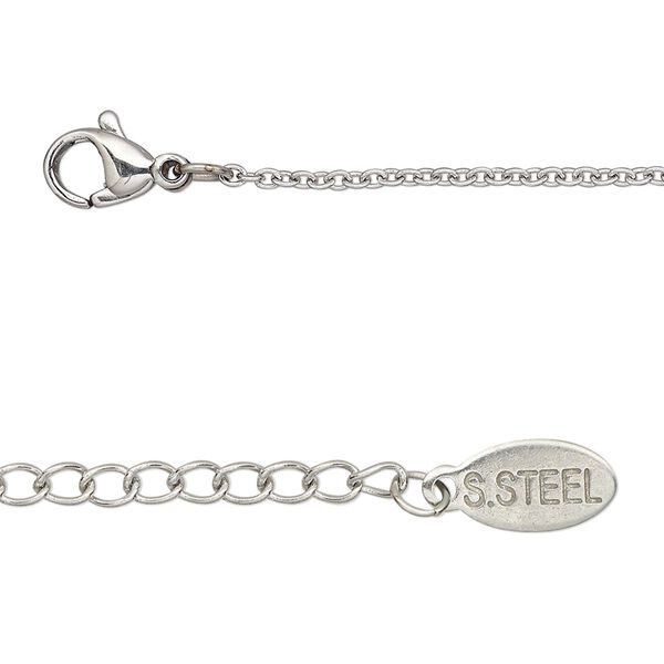 Chain, stainless steel, 1.5mm cable, 16 inches with 2-inch extender chain and lobster claw clasp. Sold individually. image number 0