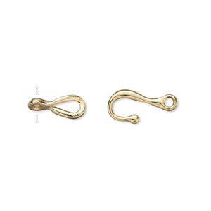 Clasp hook&eye 1pkg100 gold-plated, 12x7mm twist, brass 1-strand