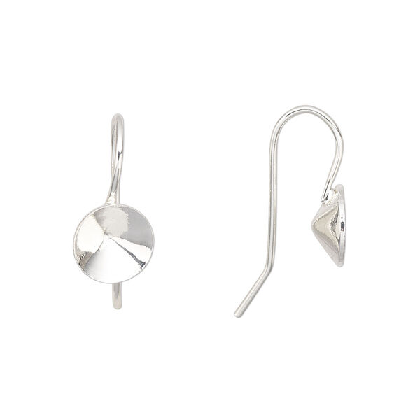 Ear wire, Almost Instant Jewelry®, silver-finished brass, 16mm fishhook with SS39 rivoli glue-in setting, 19 gauge. Sold per pkg of 5 pairs. image number 0