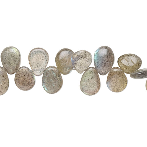Bead, labradorite (natural), 8x5mm-9x6mm hand-cut top-drilled puffed teardrop with 0.4-1.4mm hole, B- grade, Mohs hardness 6 to 6-1/2. Sold per 8-inch strand. image number 0