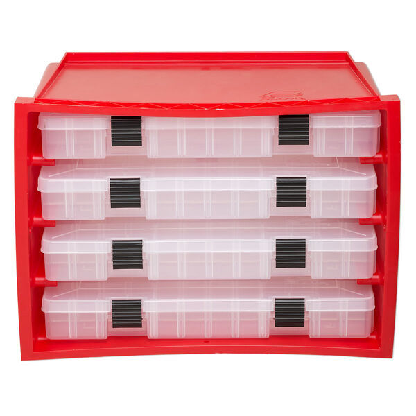 Organizer, Plano® StowAway®, plastic, red / clear / black, 9-1/2 x 15-1/2 x 11-1/4 inches. Sold individually. image number 1