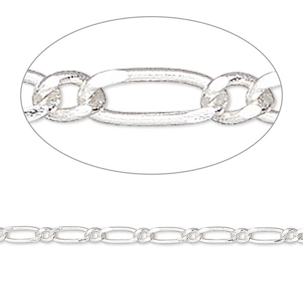 Chain, silver-plated brass, 2.5mm long and short oval. Sold per pkg of 5 feet. image number 0