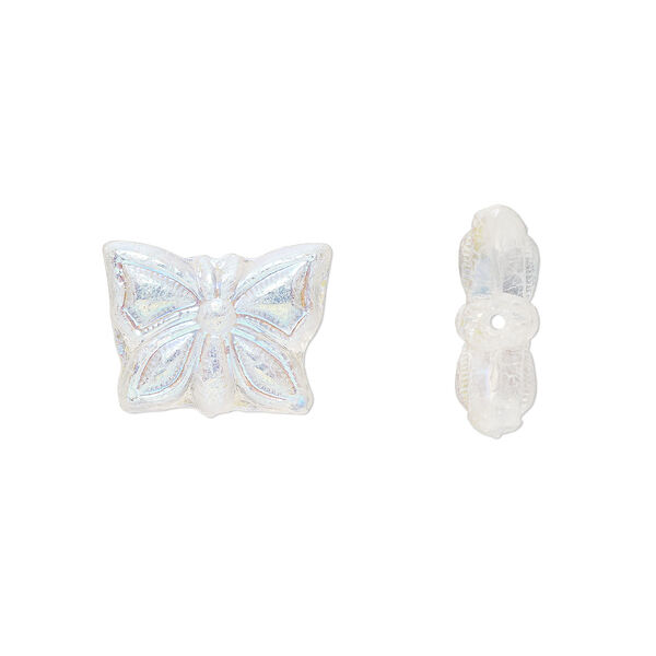 Bead, Preciosa Czech pressed glass, translucent crystal AB, 15x12mm butterfly. Sold per pkg of 10. image number 0