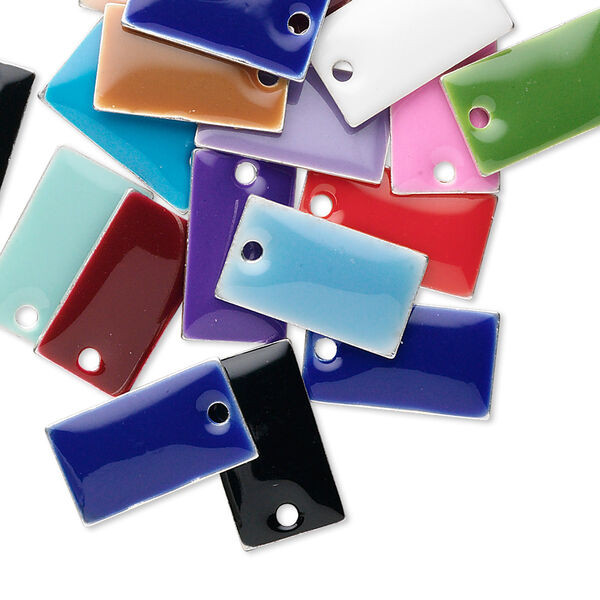 Drop mix, epoxy and silver-plated brass, mixed colors, 14x8mm double-sided rectangle. Sold per pkg of 40. image number 0
