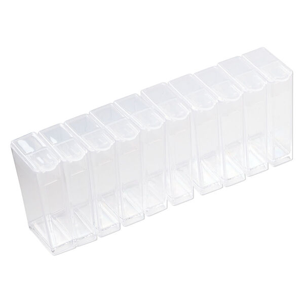 Organizer, acrylic, clear and white, 50x27x13mm rectangle box with snap top. Sold per pkg of 10. image number 1