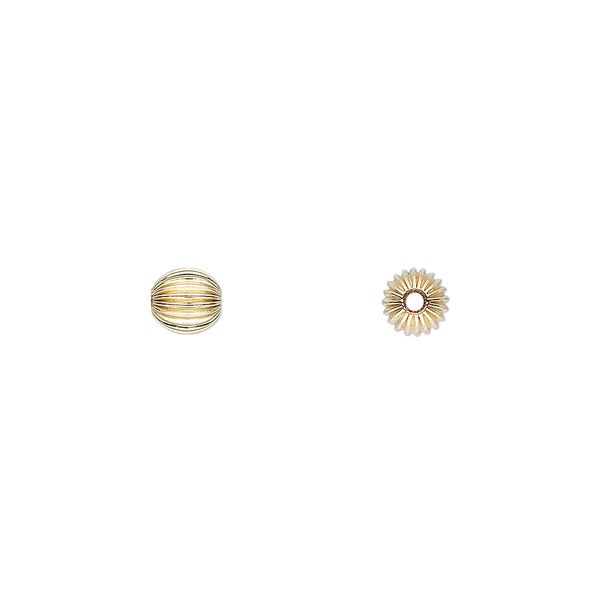 Bead, 14Kt gold-filled, 5mm corrugated round. Sold per pkg of 2. image number 0