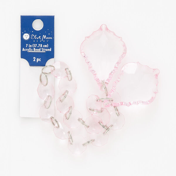 Focal and link mix, acrylic and steel, light pink, 14mm faceted puffed octagon and 49x34mm faceted puffed baroque, 7 inches. Sold per pkg of 2. image number 0