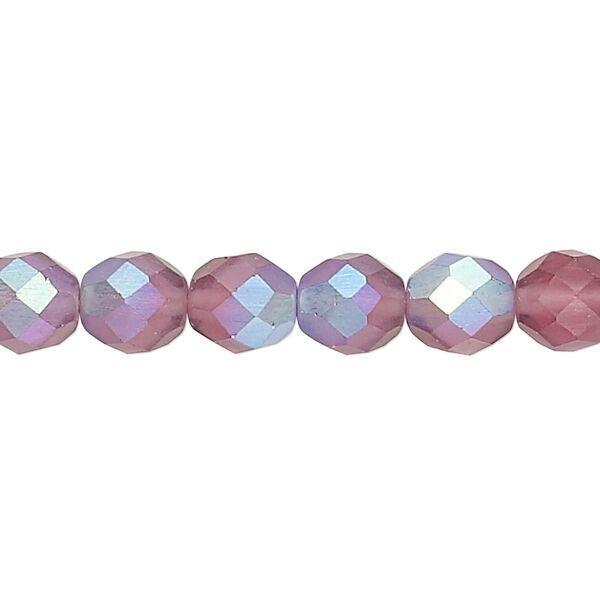 Bead, Czech fire-polished glass, matte purple AB, 8mm faceted round. Sold per 15-1/2" to 16" strand. image number 0