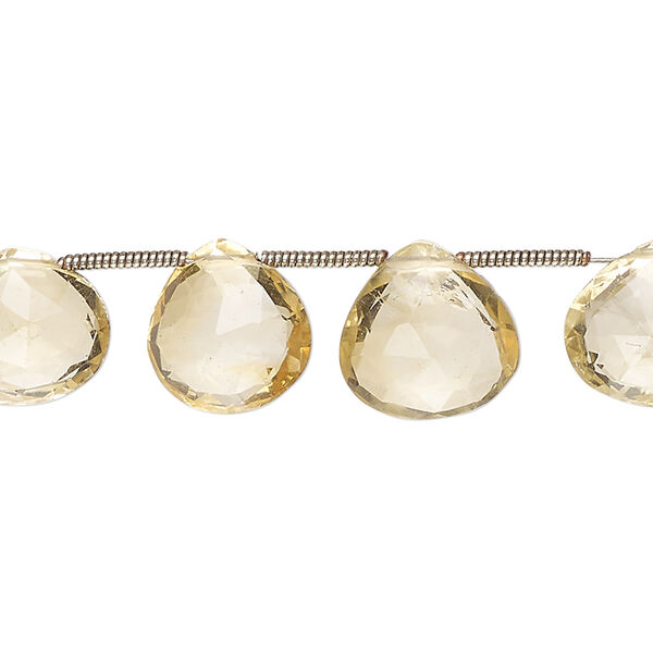Bead, citrine (heated), light-medium, 10mm-13x12mm hand-cut top-drilled faceted puffed teardrop, B grade, Mohs hardness 7. Sold per pkg of 14. image number 0