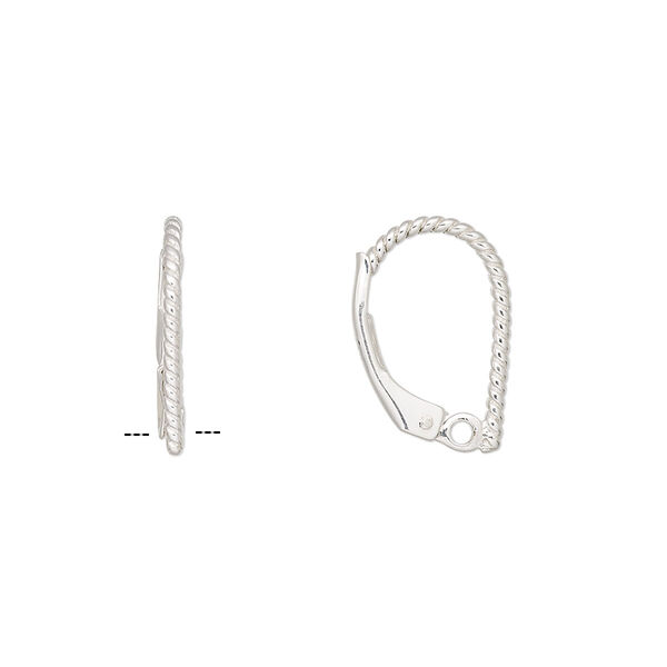 Ear wire, sterling silver, 16mm leverback with twisted design and loop. Sold per pair. image number 0