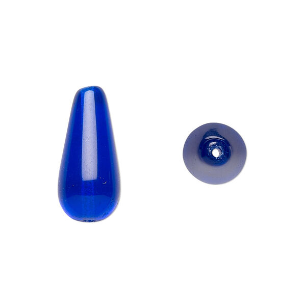 Bead, Czech pressed glass, cobalt, 20x9.5mm teardrop. Sold per 15-1/2" to 16" strand, approximately 20 beads. image number 0