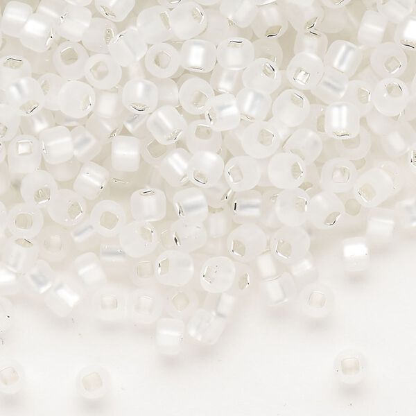 Seed bead, Dyna-Mites™, glass, silver-lined translucent matte clear, #6 round with square hole. Sold per 40-gram pkg. image number 0