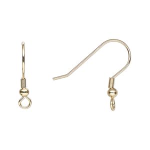 Ear wire fishhook 1pkg10, 20mm / 3mm ball / 4mm coil / perpendicular open loop, 21 gauge gold-finished stainless steel 5 pair