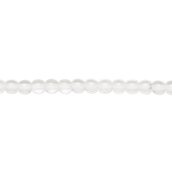 Bead, Czech glass druk, transparent clear, 4mm round. Sold per 15-1/2" to 16" strand. image number 0