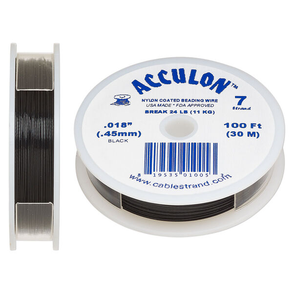 Beading wire, Acculon®, nylon-coated stainless steel, black, 7 strand, 0.018-inch diameter. Sold per 100-foot spool. image number 0