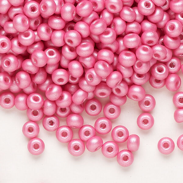 Seed bead, Preciosa Ornela Czech glass, pkg/50g, #6 rocaille, opaque PermaLux dyed pink chalkwhite, (22010). image number 0