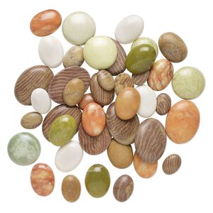 Multi-gemstone 1pkg1, non-calibrated round cab natural 1 lb mix 15mm-40x30mm