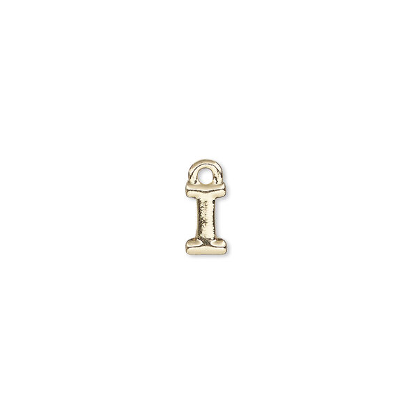 Charm, gold-finished "pewter" (zinc-based alloy), 8x4mm alphabet letter I. Sold per pkg of 2. image number 0