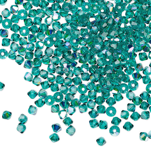 Bead 1440pk emerald AB, Preciosa Czech crystal 3mm bicone image number 0