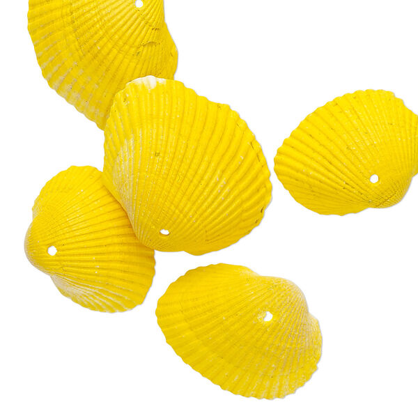 Focal mix, painted vintage Japanese ark shell, yellow, 26x20mm-38x29mm, Mohs hardness 3-1/2. Sold per pkg of 5. image number 0