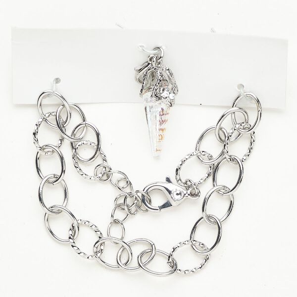 Chain finding assortment brass / crystal 1pkg2 8.5mm mixes sizes shapes antique silver finish / patina / clear AB image number 0
