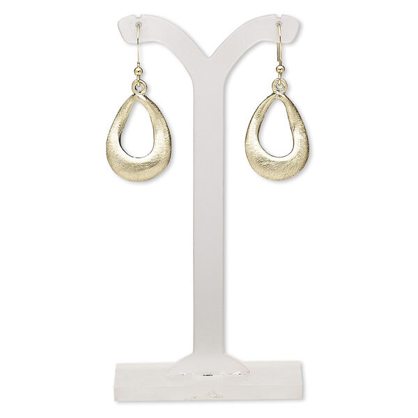 Earring, gold-finished brass and "pewter" (zinc-based alloy), 41mm with scratched open teardrop and fishhook ear wire. Sold per pair. image number 0