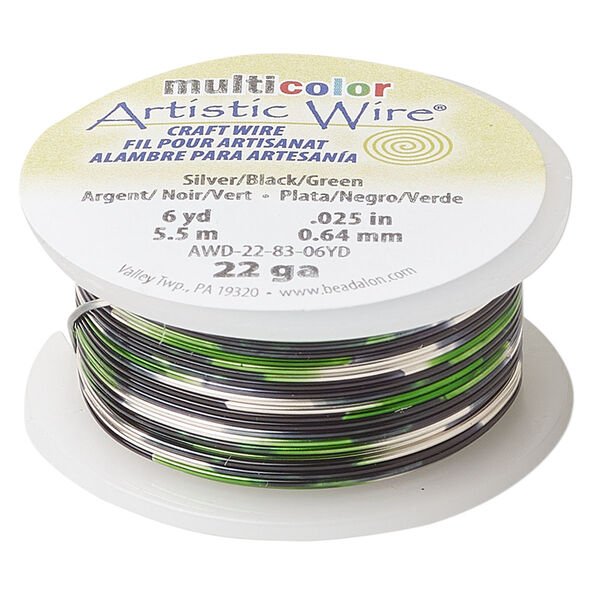 Wire, Artistic Wire® Beadalon®, copper, variegated silver / green / black, round, 22 gauge. Sold per 6-yard spool. image number 0