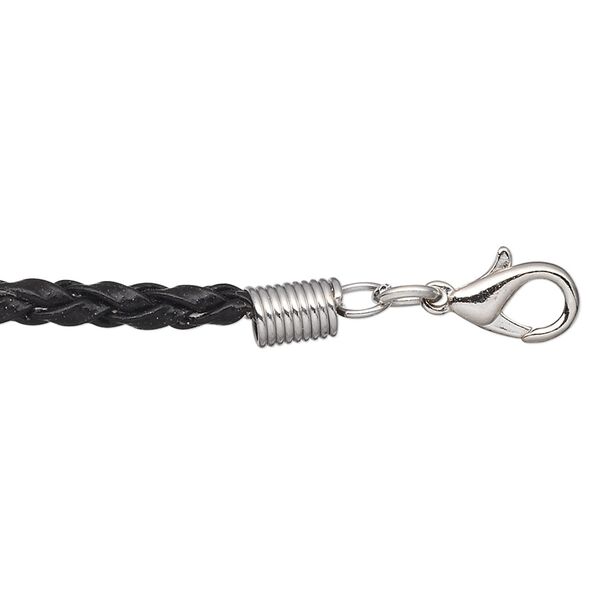 Necklace, vinyl with imitation rhodium-plated brass and steel, black, 3mm round, 24 inches with 2-inch extender chain and lobster claw clasp. Sold per pkg of 6. image number 0