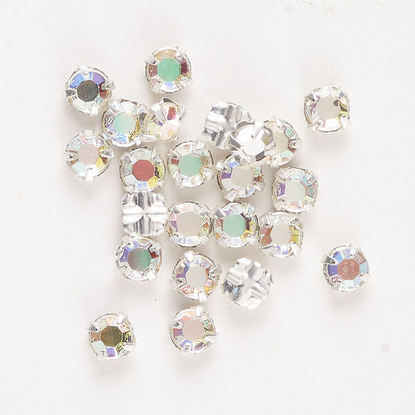 Bead 24pk rose montees crystal AB silver finish, vintage Preciosa Czech crystal 4.6-4.8mm round SS20 image number 0