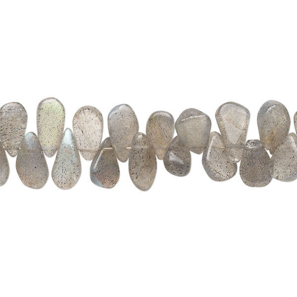 Bead, labradorite (natural), 5x4mm-10x5mm hand-cut top-drilled flat teardrop, C grade, Mohs hardness 6 to 6-1/2. Sold per 14-inch strand. image number 0