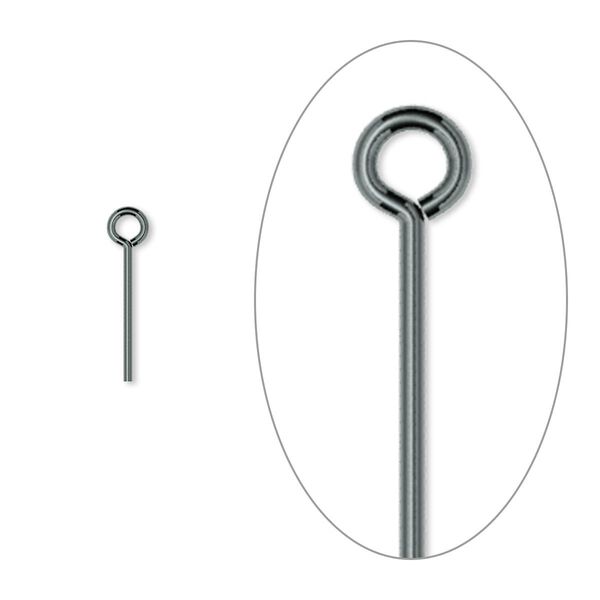 Eye pin, gunmetal-plated brass, 1/2 inch, 21 gauge. Sold per pkg of 100. image number 0