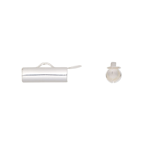 End bar, sterling silver, 14x5mm round tube with fold-in ends and 4mm hole. Sold individually. image number 0