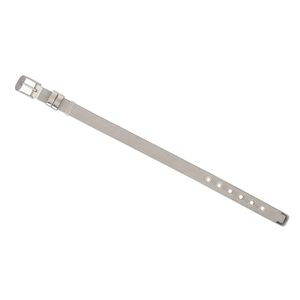 Bracelet, stainless steel, 10mm flat wide, adjustable from 5 to 7 inches with buckle clasp. Sold individually.