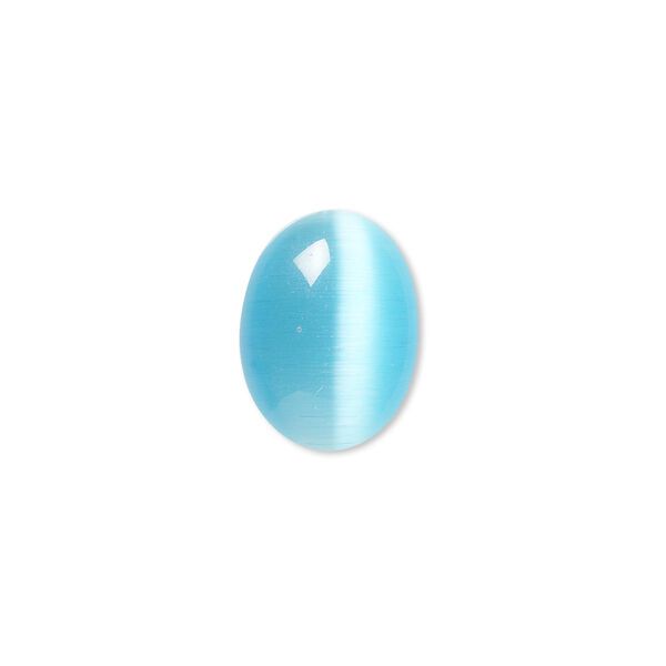Cabochon, cat's eye glass (fiber optic glass), turquoise blue, 16x12mm calibrated oval, quality grade. Sold per pkg of 8. image number 0