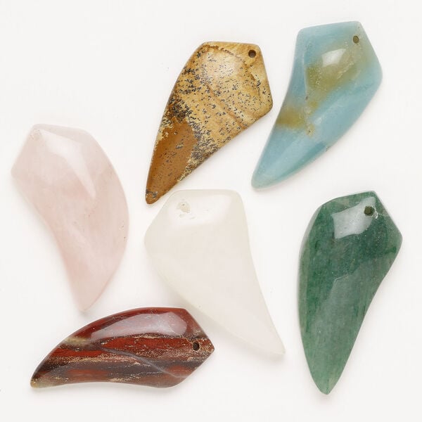 Multi-gemstone 1pkg6, top-drilled puffed / flat tooth focal mix 34x10mm-45x22mm image number 0