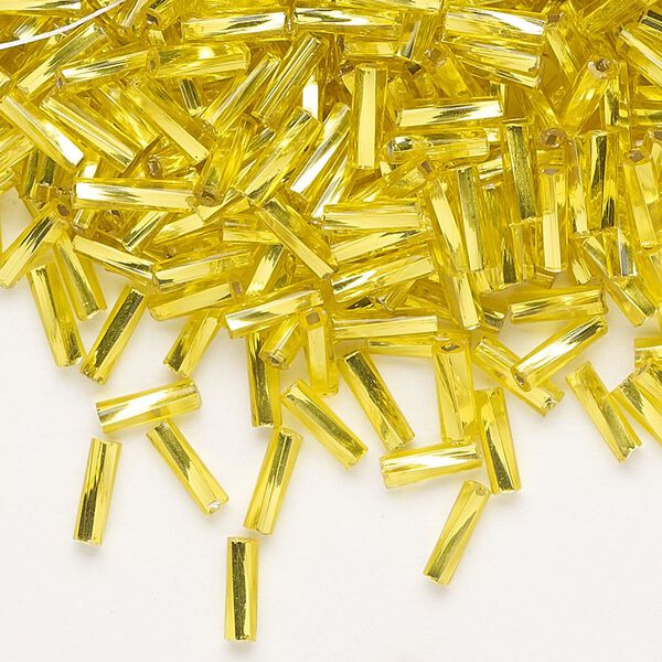 Bead, Preciosa Ornela Czech glass, bugle bead, pkg/500g, 1/4 inch twisted, silver-lined transparent yellow amber, (87010). image number 0