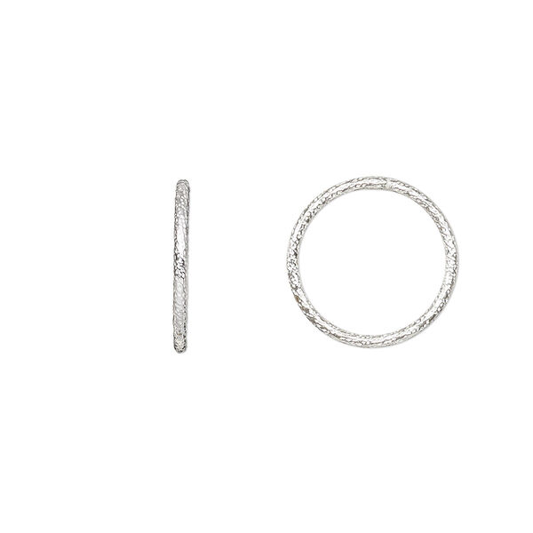 Jump ring, sterling silver, 14mm textured soldered round, 12mm inside diameter, 18 gauge. Sold per pkg of 10. image number 0