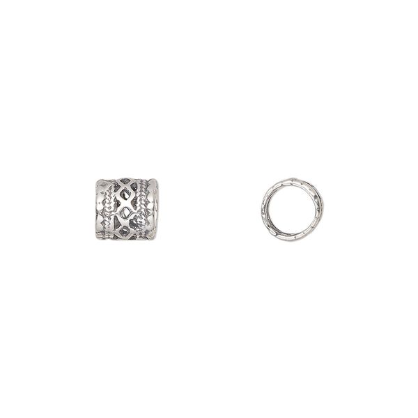 Bead, Dione® and JBB Findings, antiqued sterling silver, 7mm rondelle with lattice pattern. Sold individually. image number 0