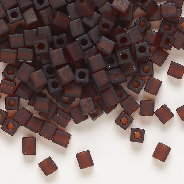 Seed bead, Miyuki 1pkg10g, glass, 3.5-3.7mm square, translucent frosted dark topaz (SB-134F) image number 0