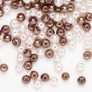 Glass pearl mix 1pkg250, brown and soft pink, 4mm round