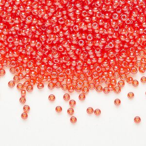 Seed bead glass pkg/50g #11 round, translucent luster light red | Fire Mountain Gems and Beads