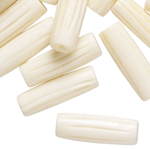 Bead, bone (bleached), off-white, 23x7mm-24x8mm carved round tube, Mohs hardness 2-1/2. Sold per pkg of 20. image number 0