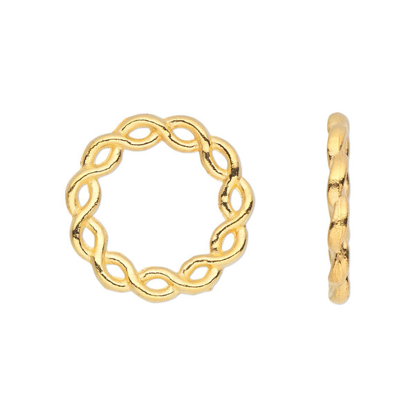 Component, gold-finished "pewter" (zinc-based alloy), 20mm double-sided donut with twisted rope design. Sold per pkg of 20. image number 0