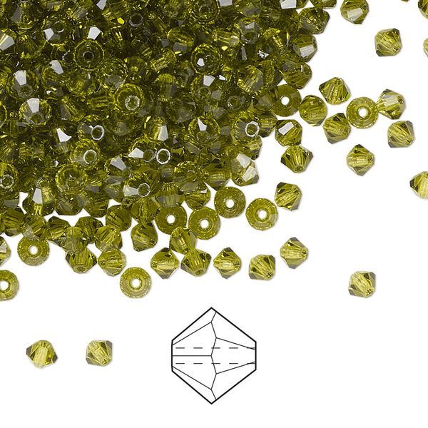 Bead 144pk olivine, Preciosa Czech crystal 3mm bicone image number 0