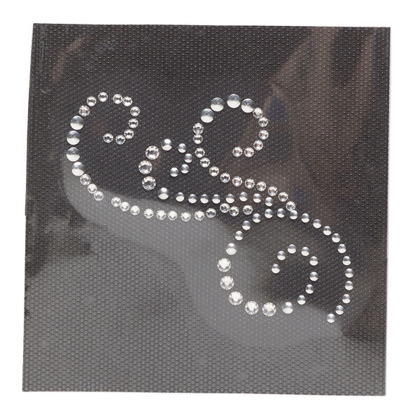 Transfer, crystal / adhesive / aluminum, pkg/1, 3.5x2.5 inch iron-on swirl, silver and clear. image number 0