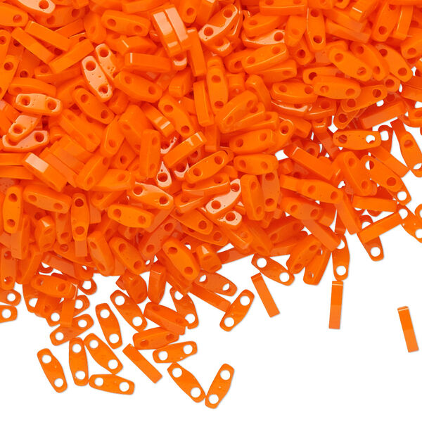 Seed bead, TILA®, glass, pkg/5g, 5x1.2mm quarter tila rectangle, opaque orange, (QTL-406). image number 0