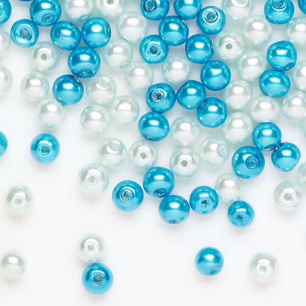 Glass pearl mix 1pkg250, electric blue and pale blue, 4mm round image number 0