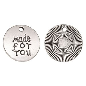 Drop, antique silver-finished "pewter" (zinc-based alloy), 19.5mm single-sided flat round with "Made for You." Sold per pkg of 2.