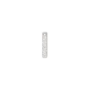 Drop, sterling silver, 13x2mm double-sided textured bar. Sold per pkg of 6.